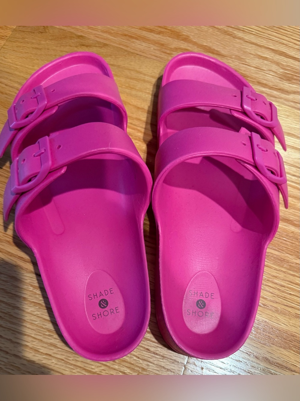 Shade & Shore Bright Pink Double-Buckle Slide Sandals